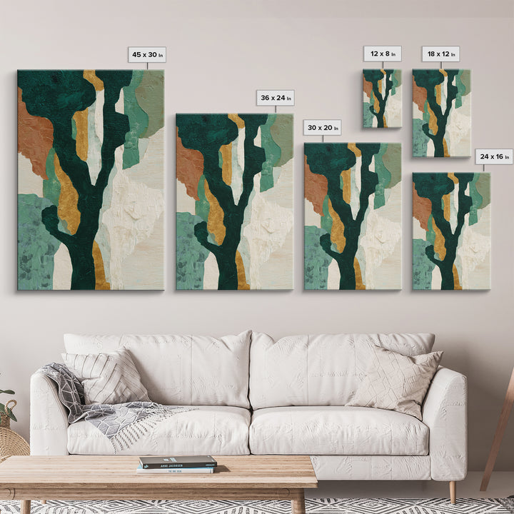 Deep Green Forest Silhouette Study Framed Canvas Print, Monochrome Art, Large Wall Art, Living Room Decor, Fine Art, Mono, MON-2x3-69