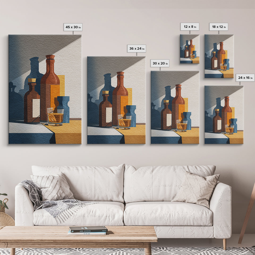Brown Leather and Whiskey Still Life Canvas Print, Monochrome Art, Modern Wall Art, Living Room Decor, Fine Art, Mono, MON-2x3-7