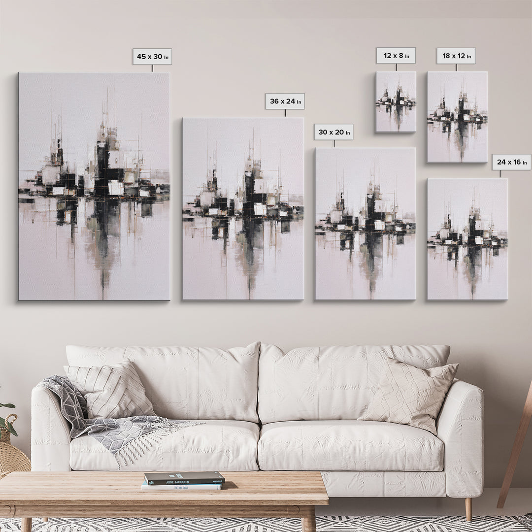 Black and White City Reflection Canvas Print, Monochrome Art, Abstract Art, Living Room Decor, Fine Art, Mono, Bedroom Wall Art, MON-2x3-77