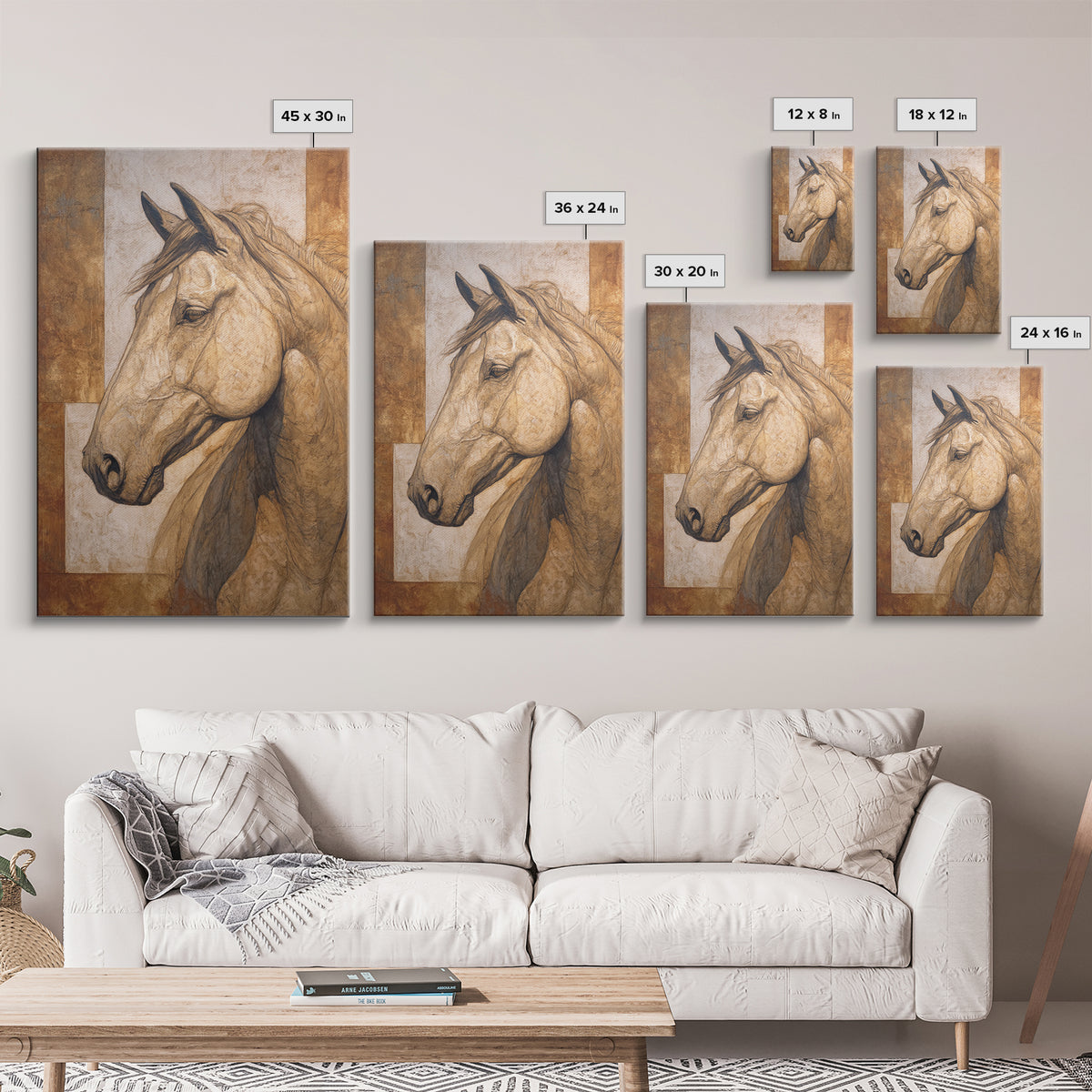 Sepia Horse Portrait Canvas Print, Monochrome Art, Art Print, Living Room Decor, Mono, Printable Art, Dark Academia Decor, MON-2x3-82