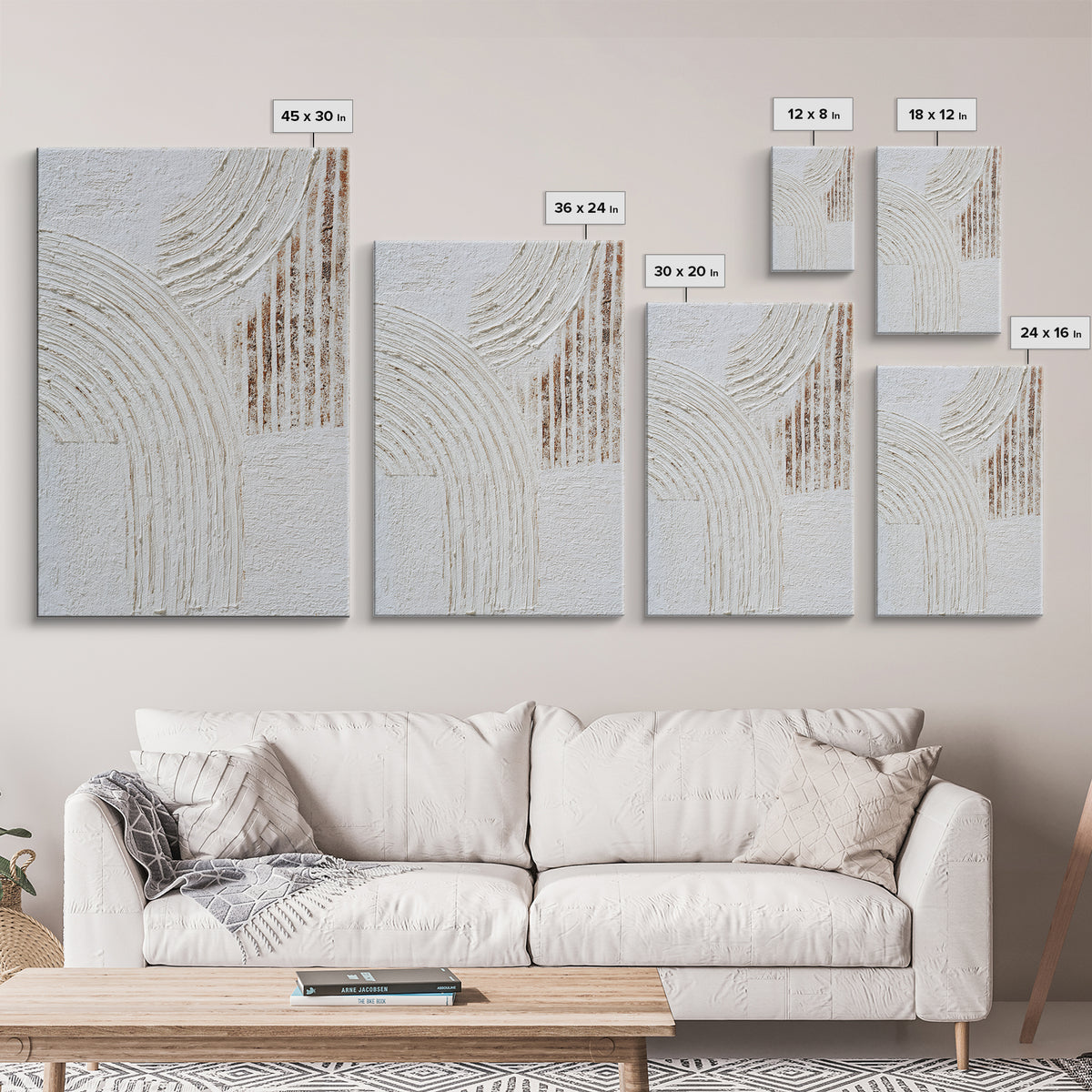 Ivory White Plaster Texture Composition Framed Canvas Print, Monochrome Art, Textured Wall Art, Living Room Decor, Mono, MON-2x3-85