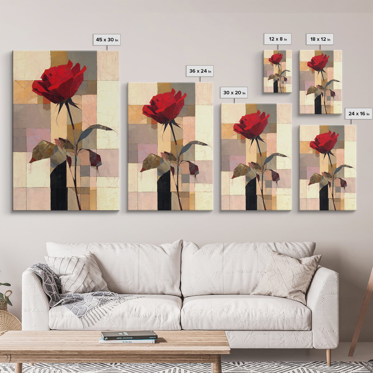 Single Red Rose Rendered Only Framed Canvas Print, Monochrome Art, Digital Print, Living Room Decor, Fine Art, Mono, Modern Art, MON-2x3-87