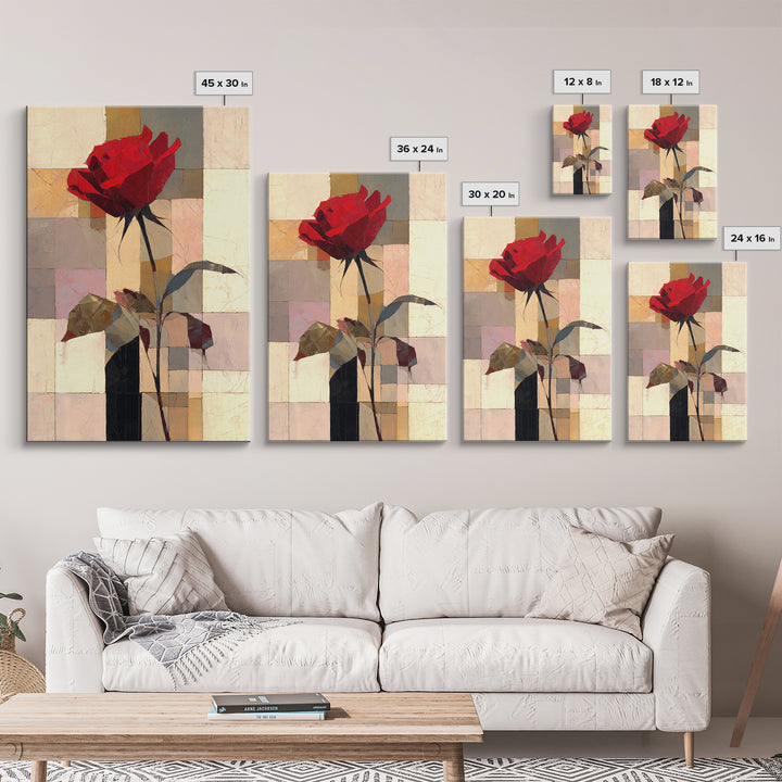 Single Red Rose Rendered Only Framed Canvas Print, Monochrome Art, Digital Print, Living Room Decor, Fine Art, Mono, Modern Art, MON-2x3-87