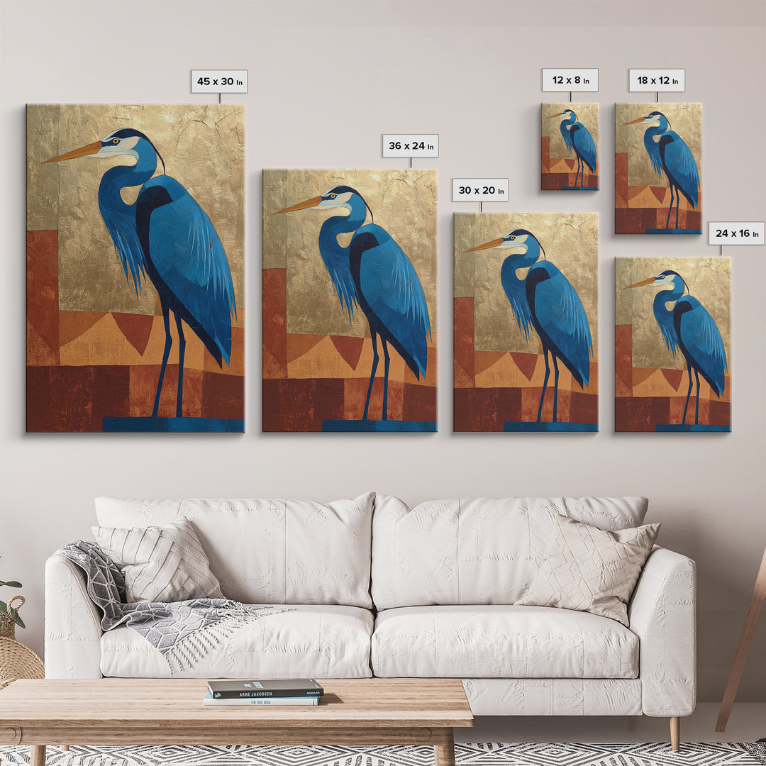 Blue Heron in Monochrome Navy Palette Framed Canvas Print, Monochrome Art, Printable Wall Art, Living Room Decor, Mono, MON-2x3-88