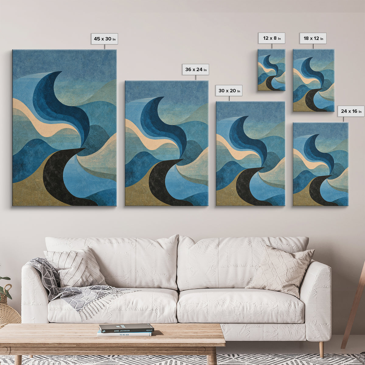 All Blue Ocean Abstraction Canvas Print, Monochrome Art, Poster, Living Room Decor, Fine Art, Mono, Textured Wall Art, MON-2x3-9
