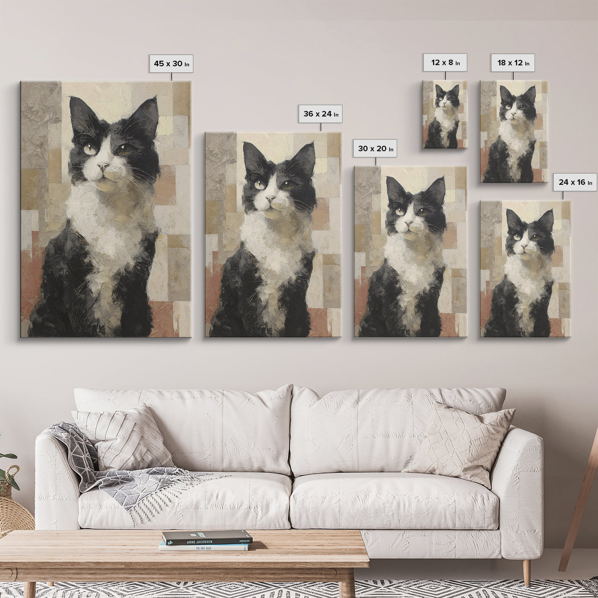 Monochrome Cat Portrait Canvas Print, Monochrome Art, Apartment Decor, Living Room Decor, Fine Art, Mono, Moody Wall Art, MON-2x3-91