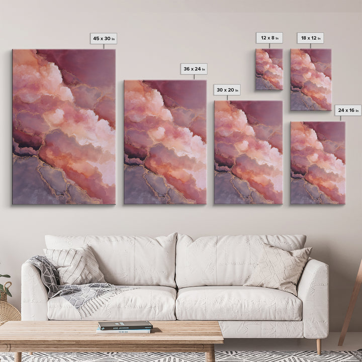 All Pink Cloudscape Framed Canvas Print, Monochrome Art, Gallery Decor, Living Room Decor, Abstract Art, Mono, Contemporary Art, MON-2x3-92