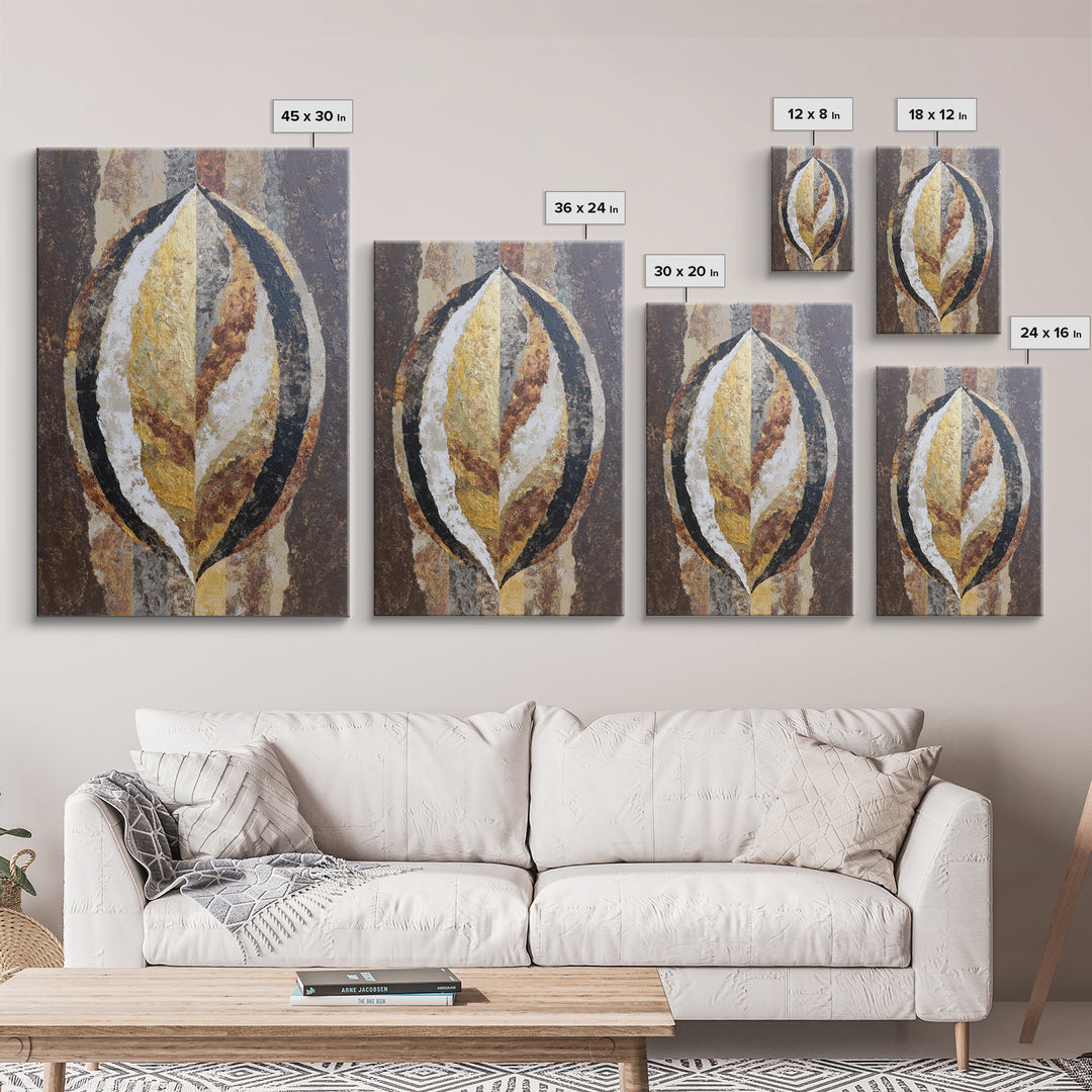 Gold Tonal Sunburst Medallion Framed Canvas Print, Monochrome Art, Mid Century Modern, Living Room Decor, Fine Art, Mono, MON-2x3-94