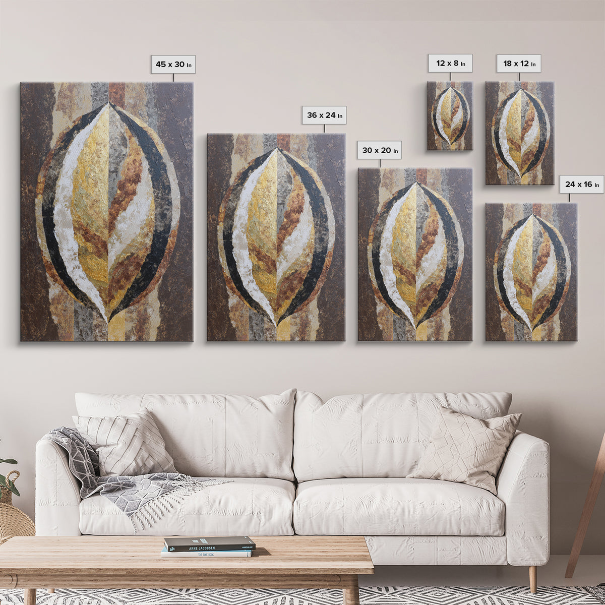 Gold Tonal Sunburst Medallion Framed Canvas Print, Monochrome Art, Mid Century Modern, Living Room Decor, Fine Art, Mono, MON-2x3-94