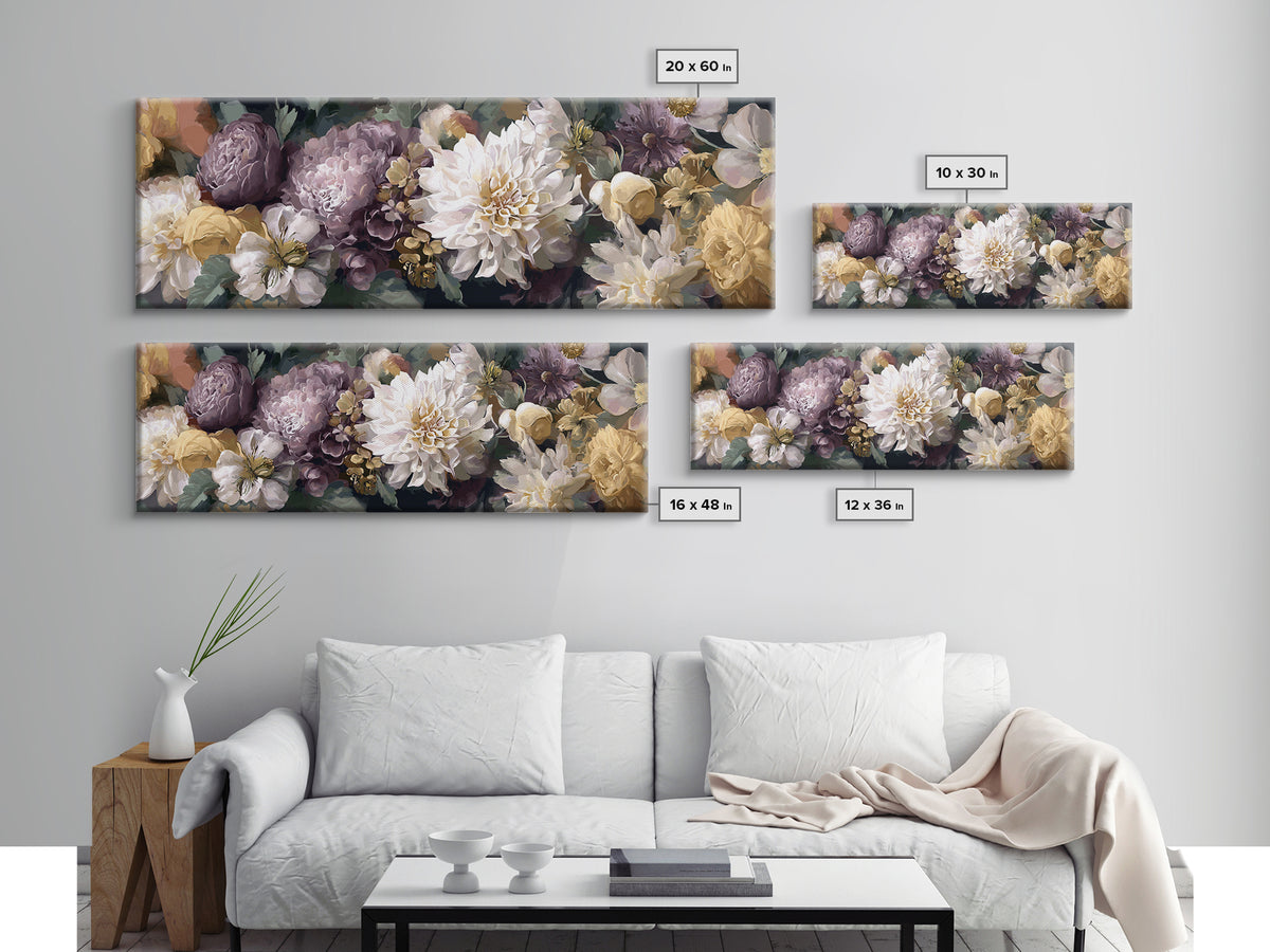 Monochrome Floral Bouquet Framed Canvas Print, Monochrome Art, Home Decor, Living Room Decor, Fine Art, Mono, Bedroom Decor, MON-3x1-10