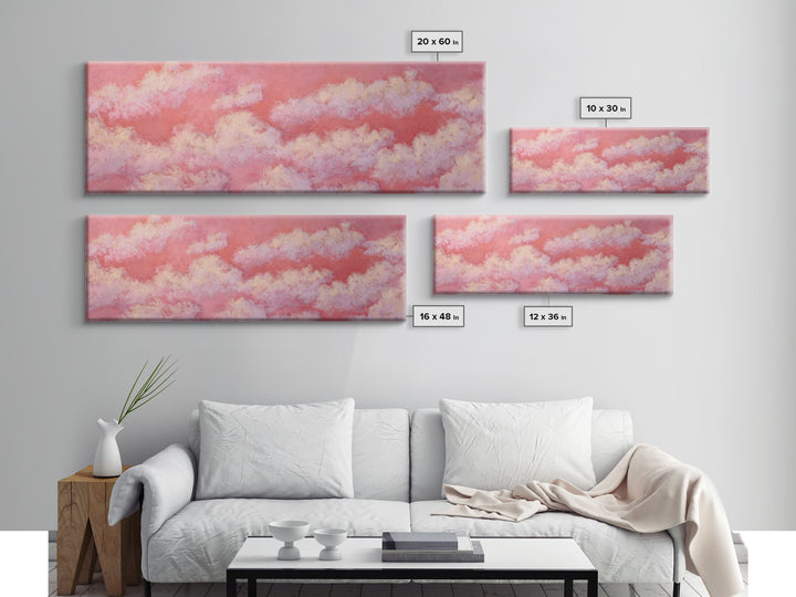 All Pink Cloudscape Canvas Print, Monochrome Art, Neutral Decor, Living Room Decor, Abstract Art, Mono, Home Decor, Poster, MON-3x1-100