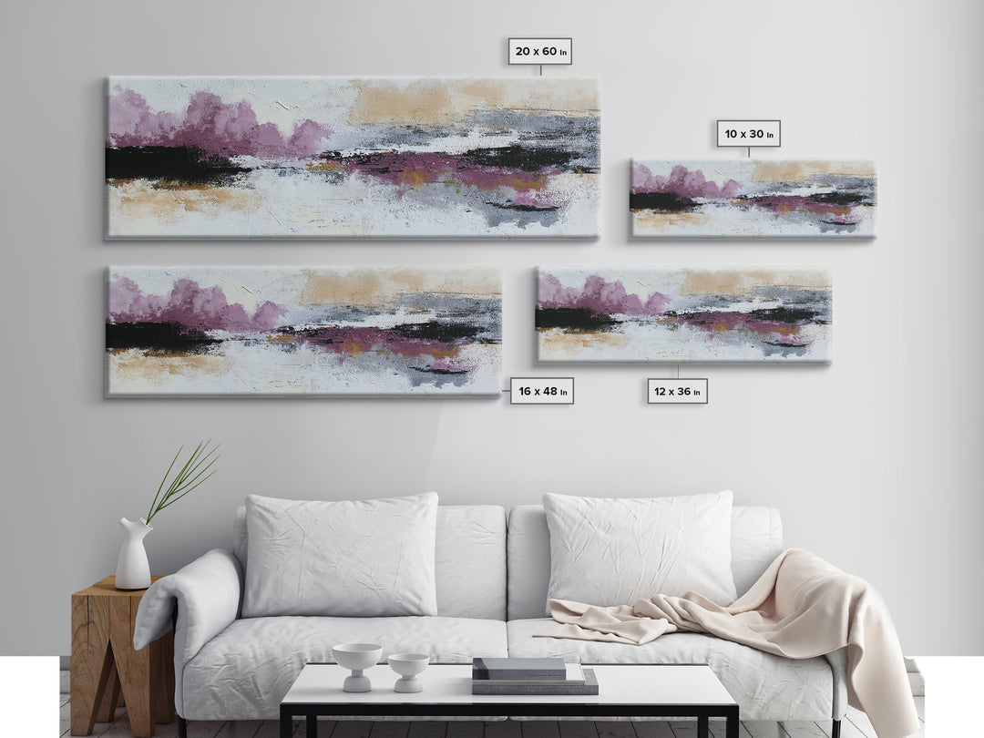 Silver Ocean Moonlight Scene Canvas Print, Monochrome Art, Wallpaper Mural, Living Room Decor, Watercolor Art, Mono, MON-3x1-11