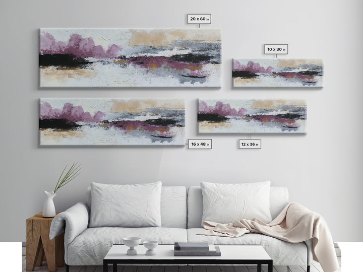 Silver Ocean Moonlight Scene Canvas Print, Monochrome Art, Wallpaper Mural, Living Room Decor, Watercolor Art, Mono, MON-3x1-11