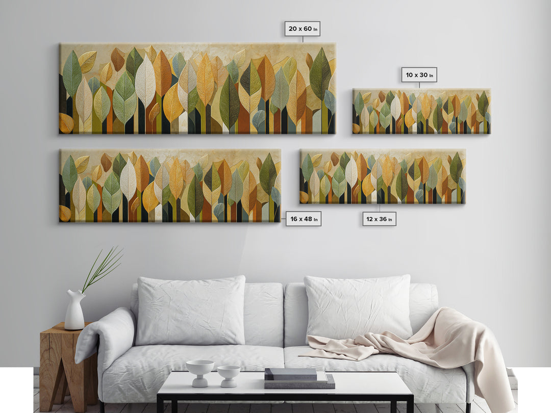Olive Green Abstract Leaf Pattern Framed Canvas Print, Monochrome Art, Bird Art, Living Room Decor, Fine Art, Mono, Boho Decor, MON-3x1-12