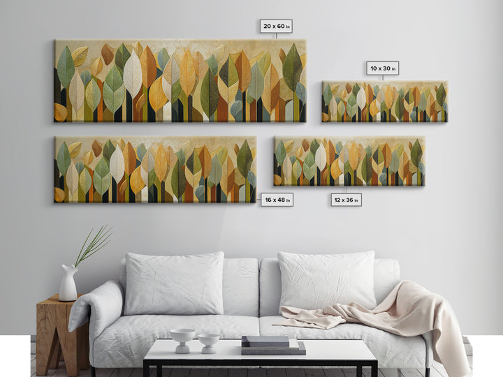 Olive Green Abstract Leaf Pattern Framed Canvas Print, Monochrome Art, Bird Art, Living Room Decor, Fine Art, Mono, Boho Decor, MON-3x1-12