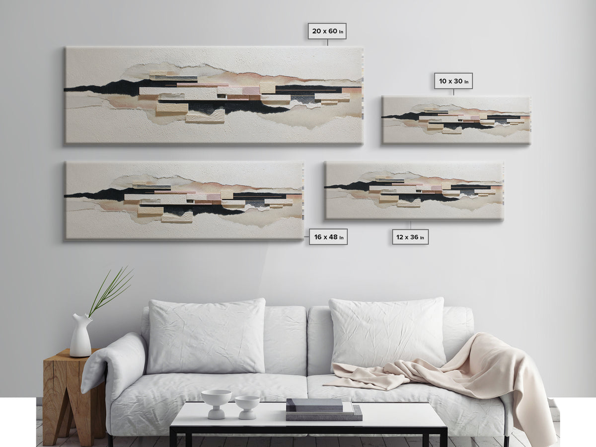 Cream on Cream Minimalist Forms Canvas Print, Monochrome Art, Moody Wall Art, Living Room Decor, Fine Art, Mono, MON-3x1-14