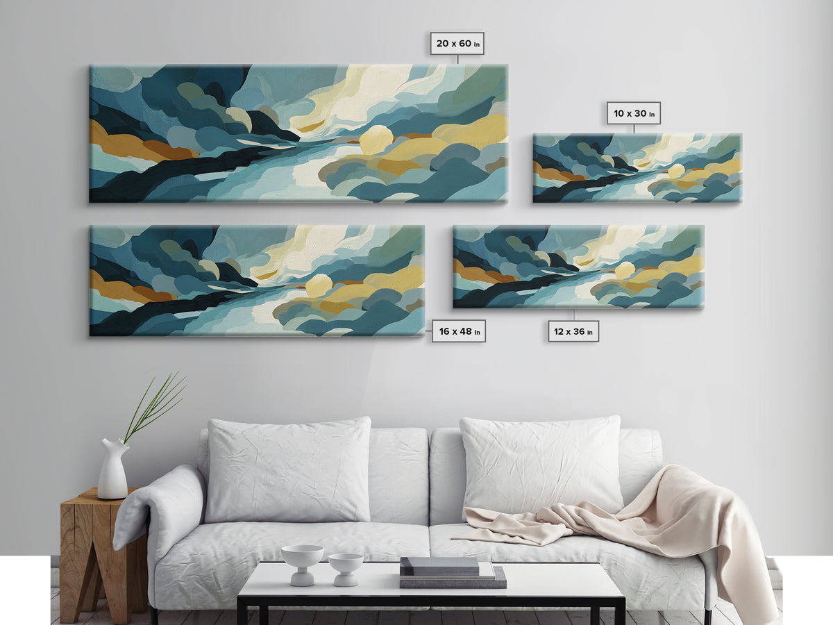 All Blue Ocean Abstraction Framed Canvas Print, Monochrome Art, Printable Art, Living Room Decor, Mono, Minimalist Wall Art, MON-3x1-17