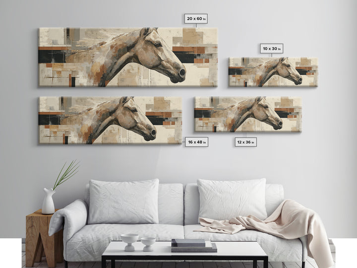 Sepia Horse Portrait Framed Canvas Print, Monochrome Art, Original Painting, Living Room Decor, Fine Art, Mono, Dopamine Decor, MON-3x1-18