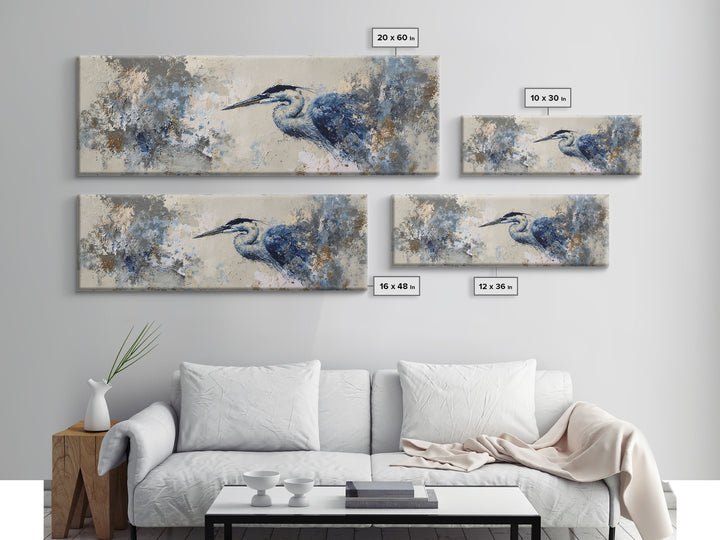 Blue Heron in Monochrome Navy Palette Canvas Print, Monochrome Art, Wallpaper Mural, Living Room Decor, Fine Art, Mono, MON-3x1-24