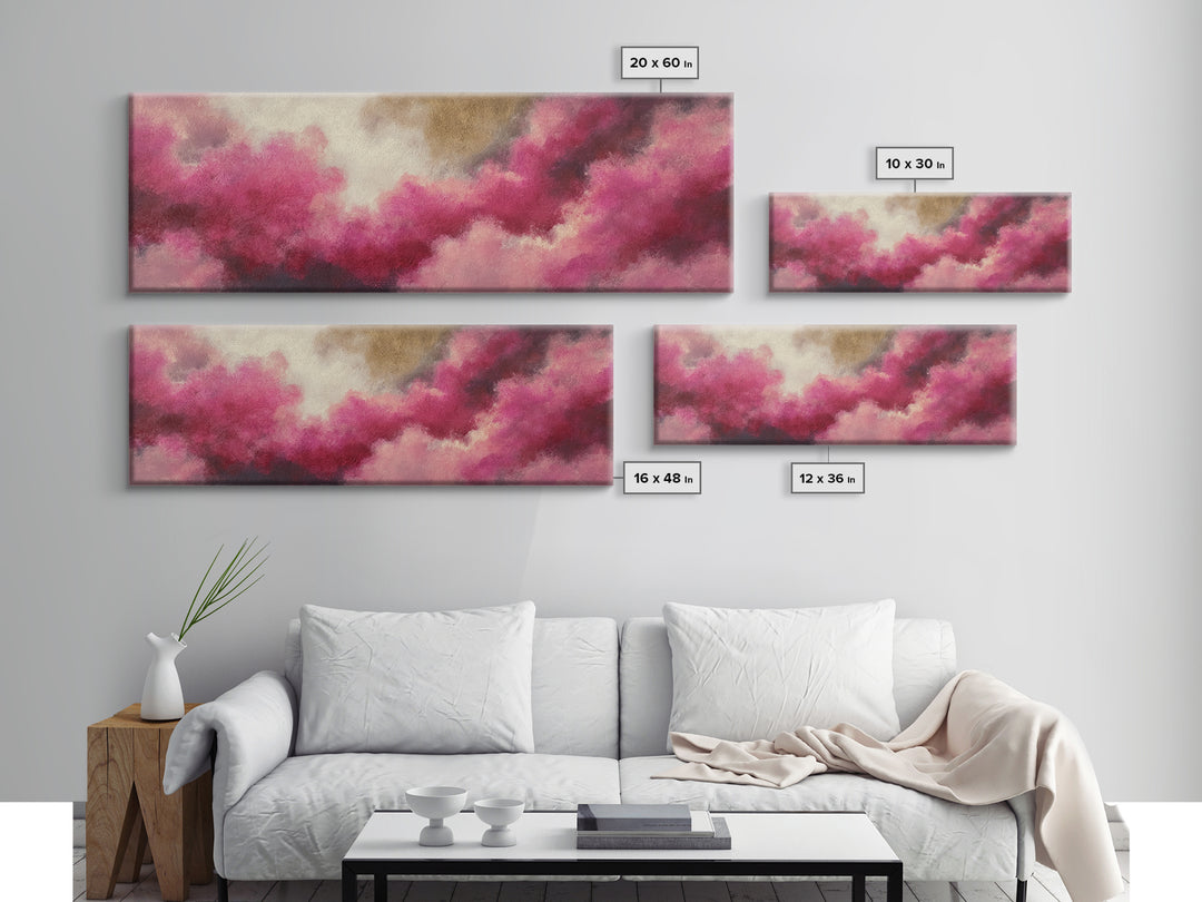 All Pink Cloudscape Framed Canvas Print, Monochrome Art, Modern Art, Living Room Decor, Oil Painting, Mono, Textured Painting, MON-3x1-28