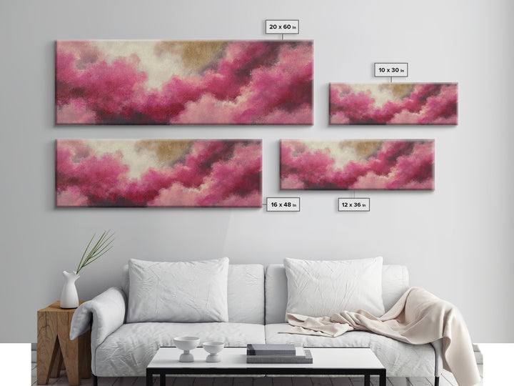 All Pink Cloudscape Framed Canvas Print, Monochrome Art, Modern Art, Living Room Decor, Oil Painting, Mono, Textured Painting, MON-3x1-28