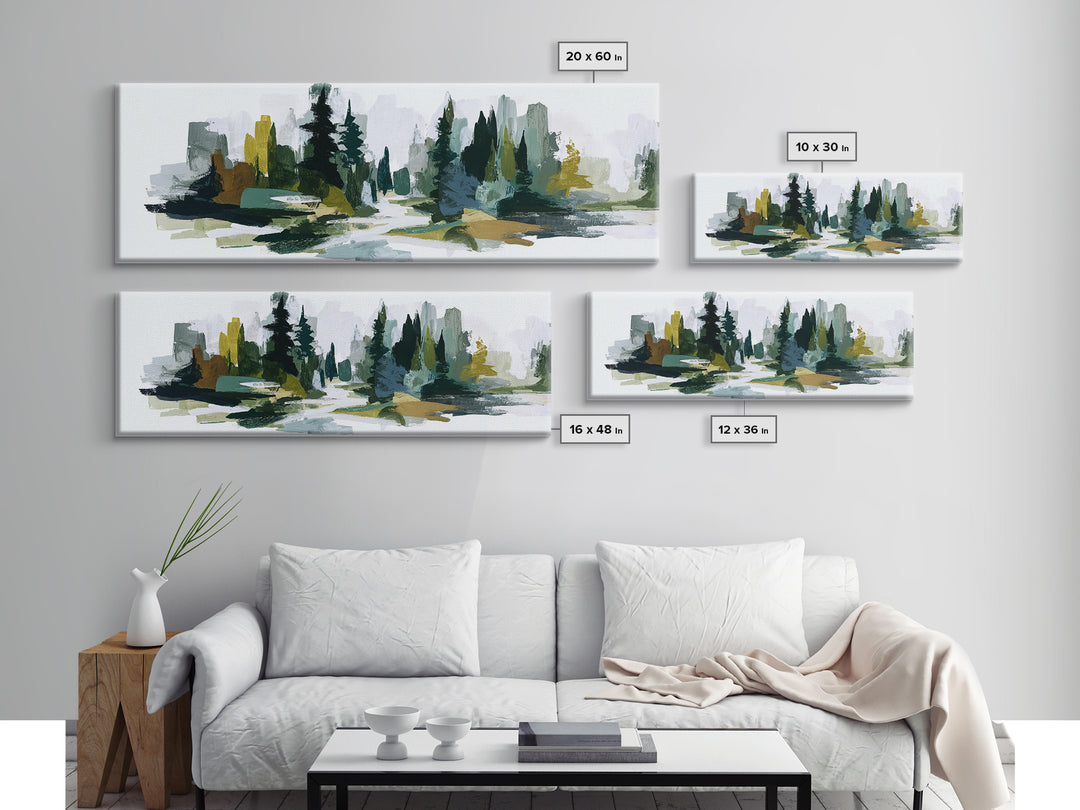 Deep Green Forest Silhouette Study Canvas Print, Monochrome Art, Textured Wall Art, Living Room Decor, Fine Art, Mono, MON-3x1-29