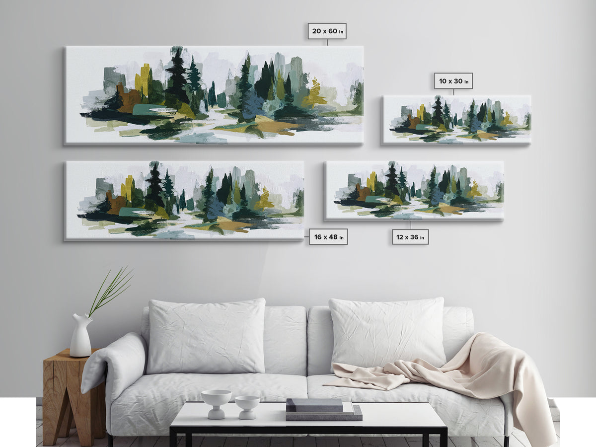 Deep Green Forest Silhouette Study Canvas Print, Monochrome Art, Textured Wall Art, Living Room Decor, Fine Art, Mono, MON-3x1-29
