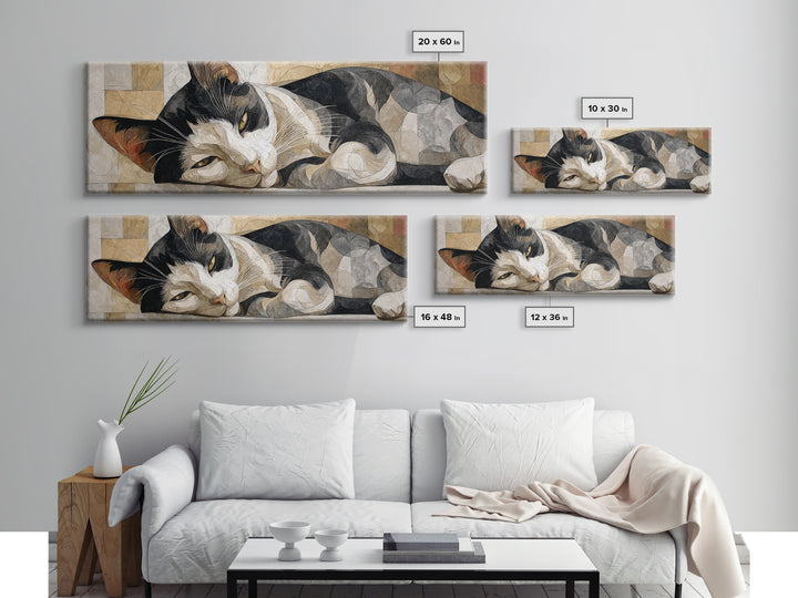 Monochrome Cat Portrait Canvas Print, Monochrome Art, Gallery Decor, Living Room Decor, Oil Painting, Mono, Contemporary Art, MON-3x1-3