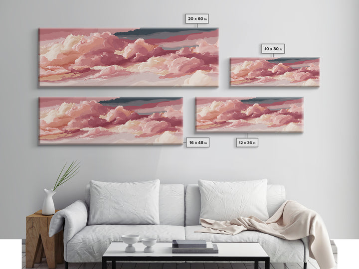 All Pink Cloudscape Canvas Print, Monochrome Art, Unique Wall Art, Living Room Decor, Watercolor Art, Mono, Fine Art Print, MON-3x1-4