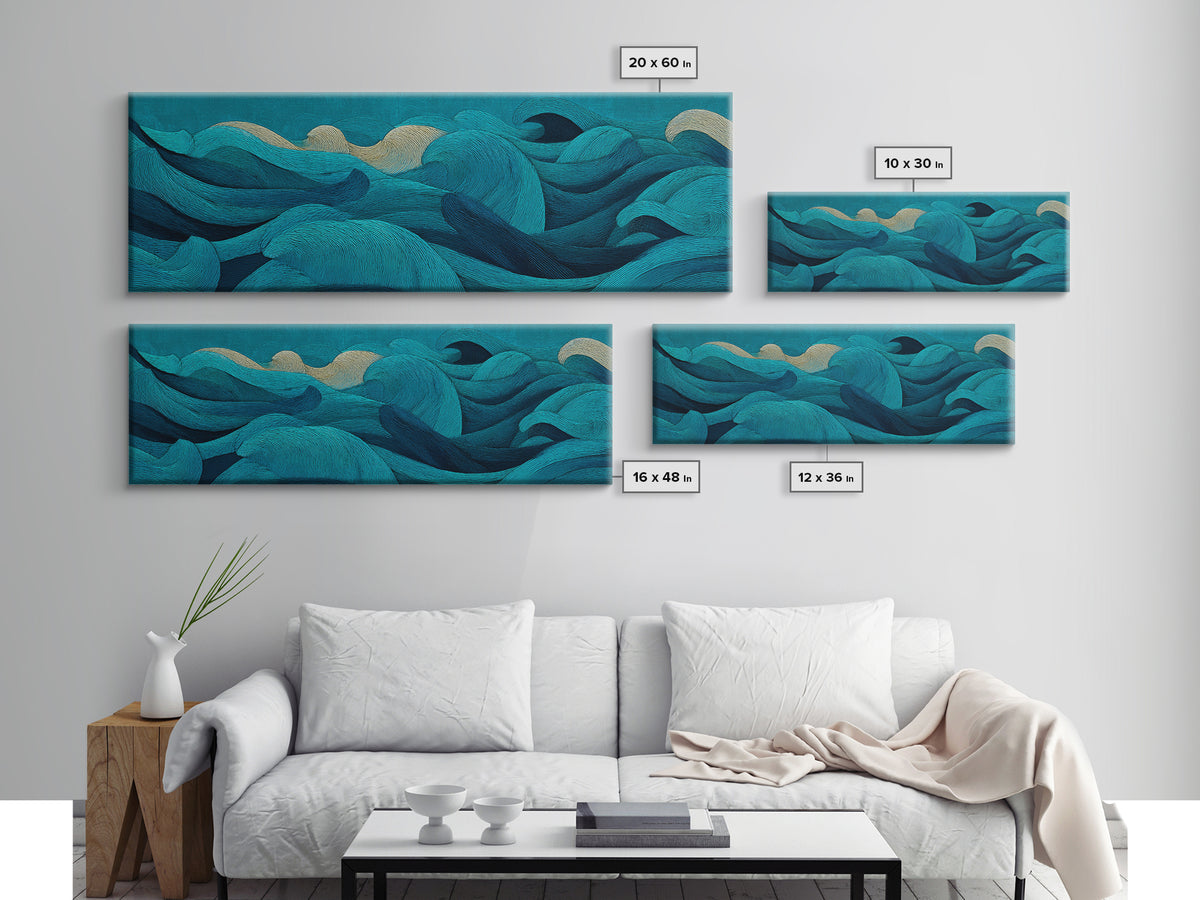 All Blue Ocean Abstraction Canvas Print, Monochrome Art, Modern Wall Art, Living Room Decor, Watercolor Art, Mono, MON-3x1-41