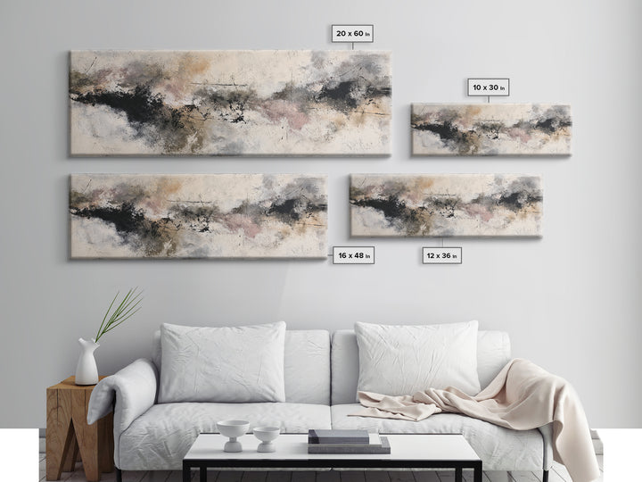 Black Ink Abstract Canvas Print, Monochrome Art, Living Room Decor, Abstract Art, Mono, Modern Art, Moody Wall Art, MON-3x1-46