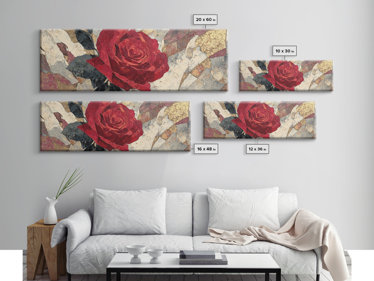 Single Red Rose Rendered Only Framed Canvas Print, Monochrome Art, Digital Prints, Living Room Decor, Oil Painting, Mono, MON-3x1-47