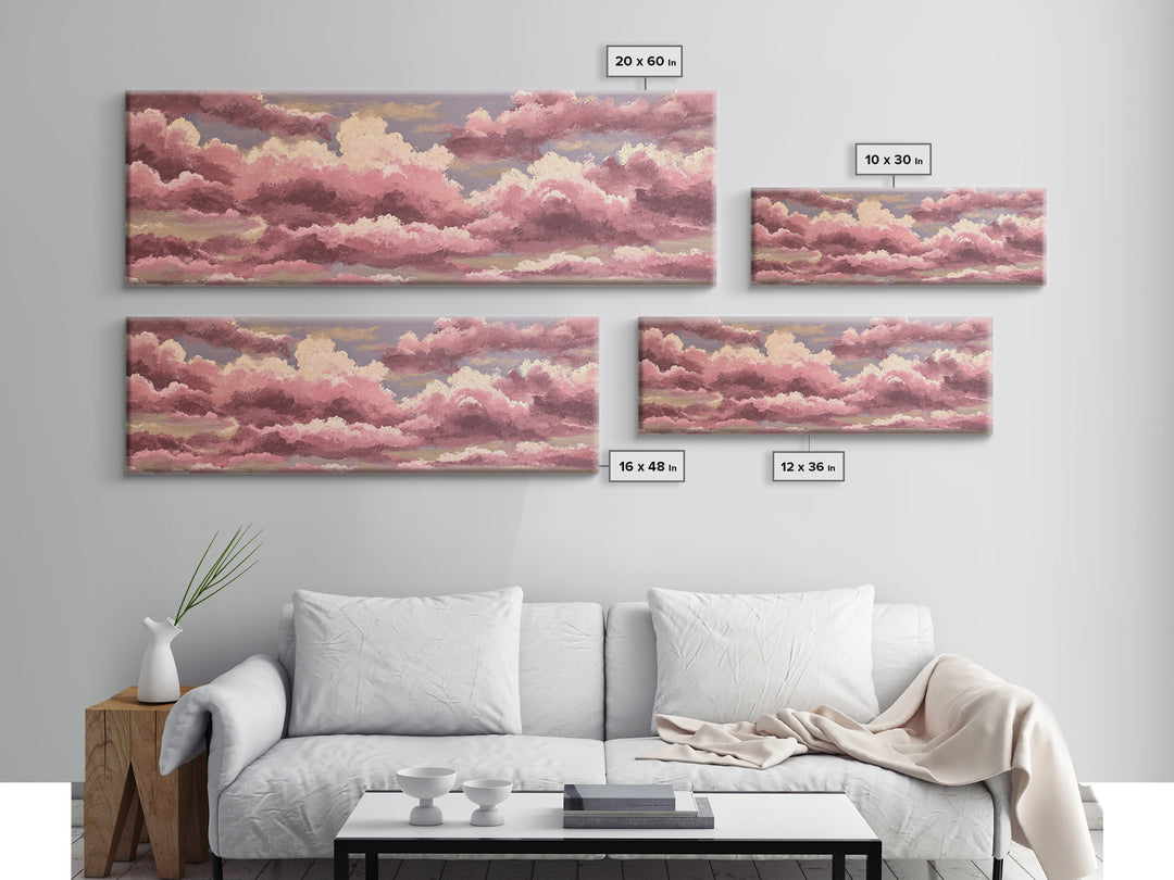 All Pink Cloudscape Framed Canvas Print, Monochrome Art, Room Decor, Living Room Decor, Abstract Art, Mono, Mid Century Modern, MON-3x1-52