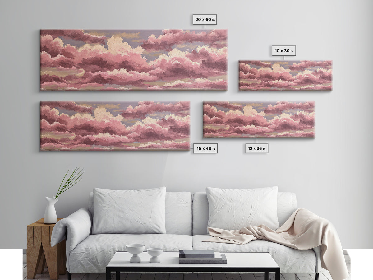All Pink Cloudscape Framed Canvas Print, Monochrome Art, Room Decor, Living Room Decor, Abstract Art, Mono, Mid Century Modern, MON-3x1-52