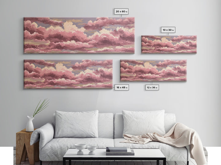 All Pink Cloudscape Framed Canvas Print, Monochrome Art, Room Decor, Living Room Decor, Abstract Art, Mono, Mid Century Modern, MON-3x1-52