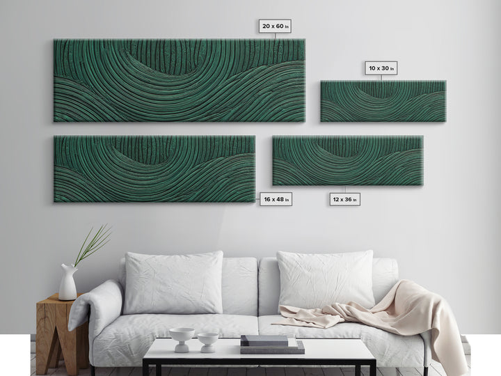 Deep Green Forest Silhouette Study Framed Canvas Print, Monochrome Art, Boho Wall Art, Living Room Decor, Oil Painting, Mono, MON-3x1-53