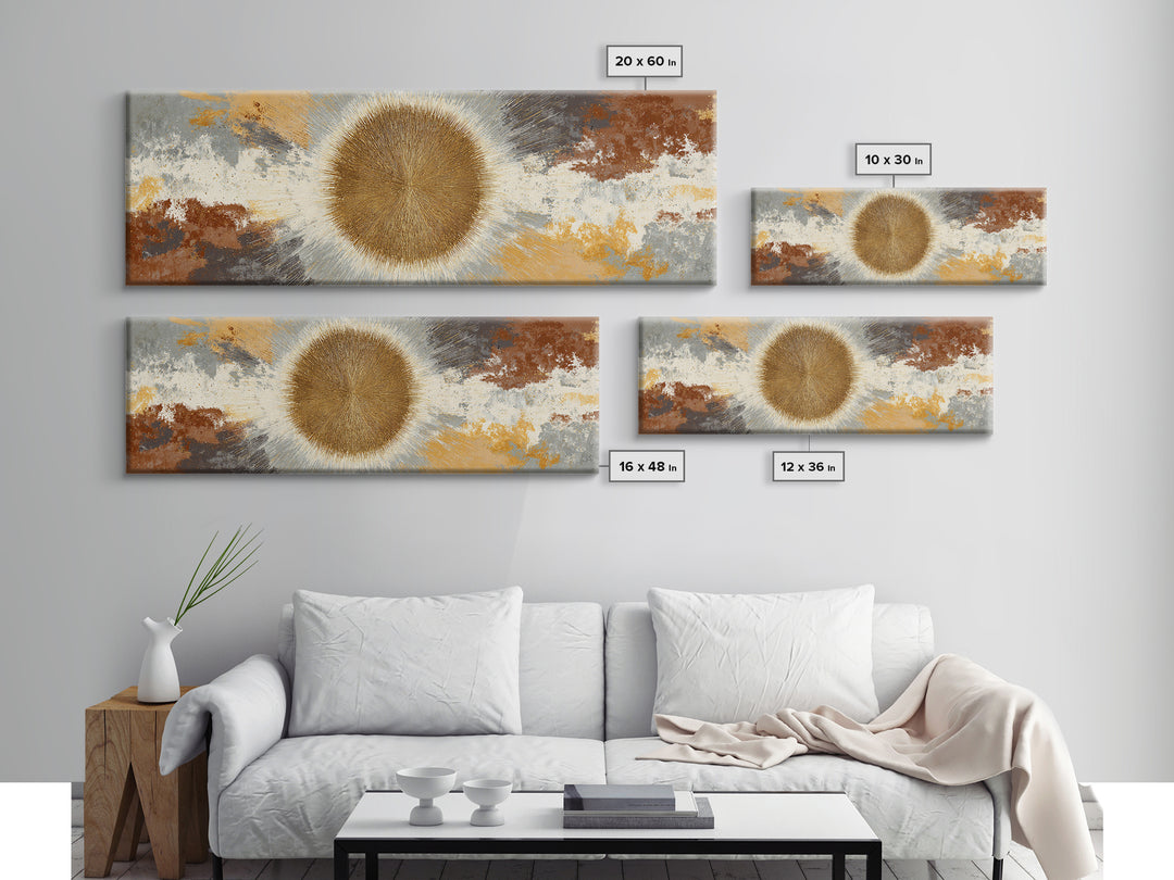 Gold Tonal Sunburst Medallion Canvas Print, Monochrome Art, Modern Wall Art, Living Room Decor, Mono, Statement Artwork, MON-3x1-54
