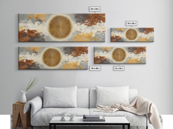Gold Tonal Sunburst Medallion Canvas Print, Monochrome Art, Modern Wall Art, Living Room Decor, Mono, Statement Artwork, MON-3x1-54