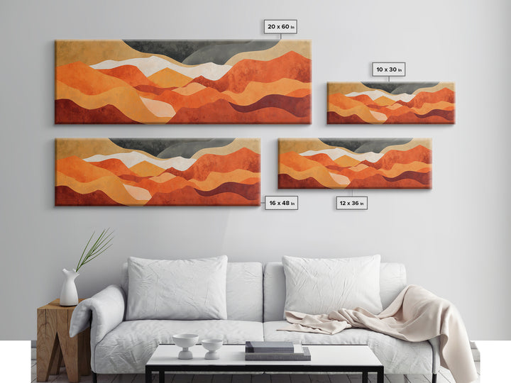 Burnt Orange Canyon Abstraction Framed Canvas Print, Monochrome Art, Textured Painting, Living Room Decor, Oil Painting, Mono, MON-3x1-56