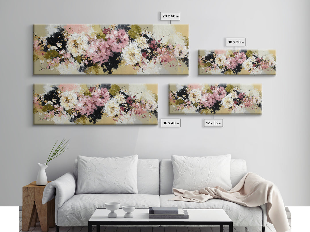 Monochrome Floral Bouquet Framed Canvas Print, Monochrome Art, Abstract Art, Living Room Decor, Oil Painting, Mono, MON-3x1-58