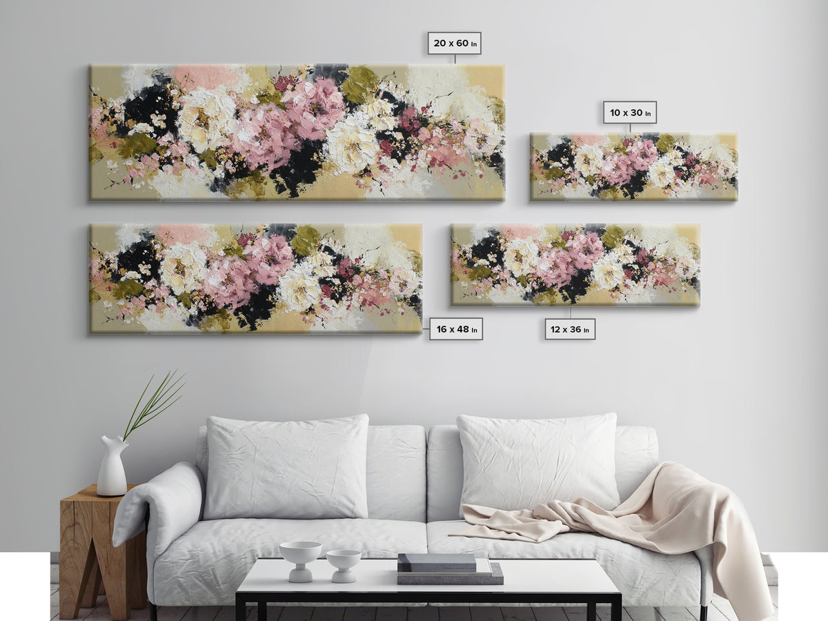 Monochrome Floral Bouquet Framed Canvas Print, Monochrome Art, Abstract Art, Living Room Decor, Oil Painting, Mono, MON-3x1-58
