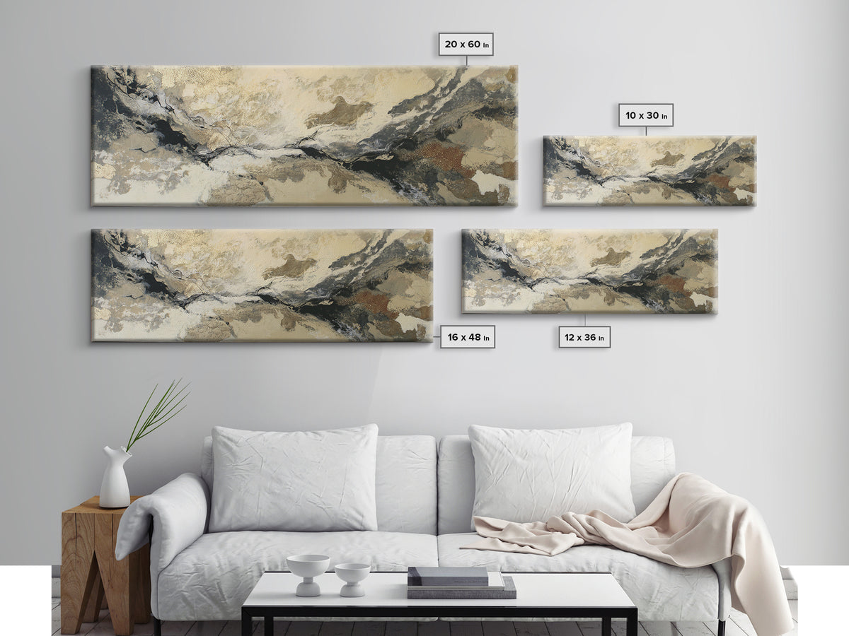 Silver Ocean Moonlight Scene Framed Canvas Print, Monochrome Art, Wall Art, Living Room Decor, Fine Art, Mono, Abstract Art, MON-3x1-59