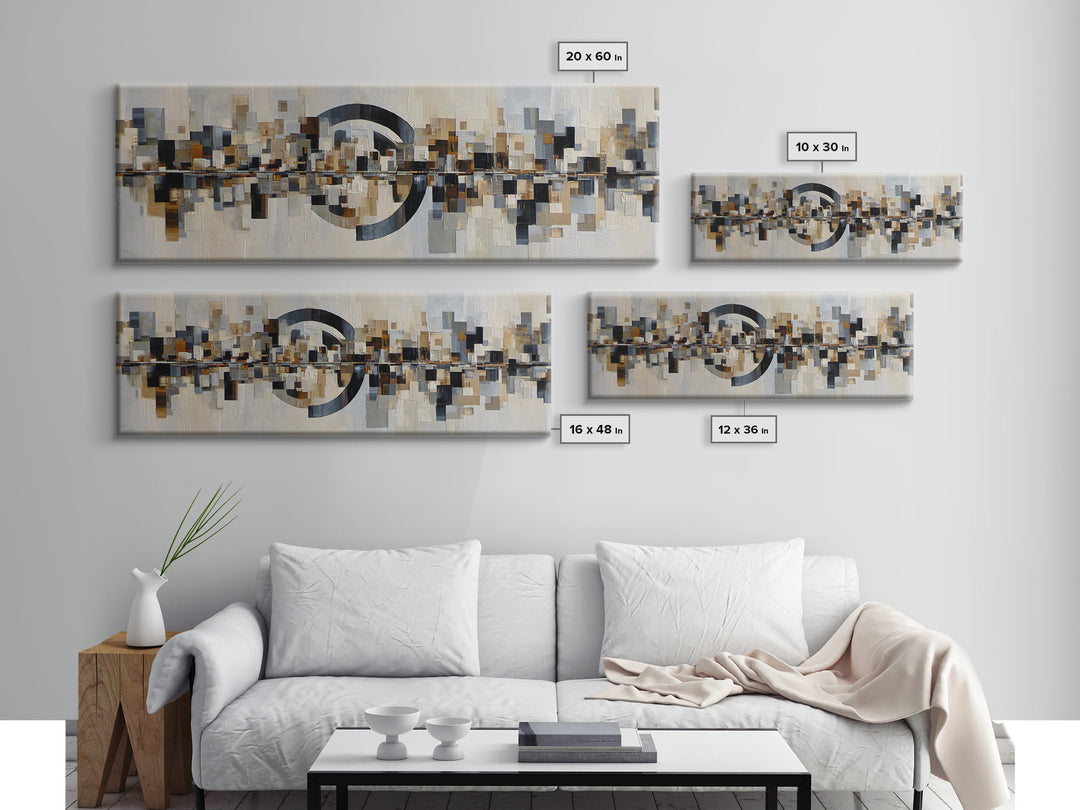 Black and White City Reflection Canvas Print, Monochrome Art, Unique Wall Art, Living Room Decor, Oil Painting, Mono, MON-3x1-61