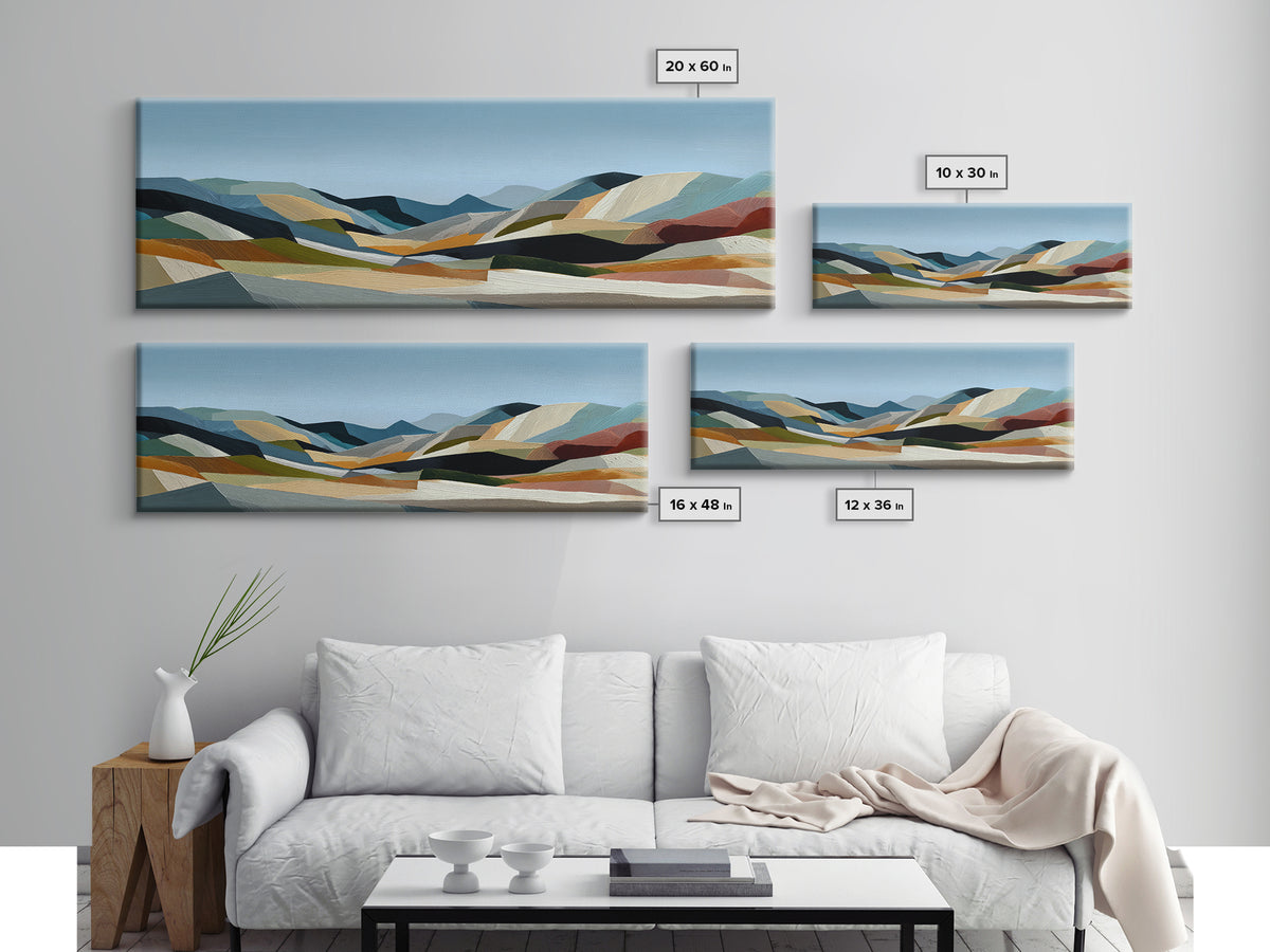 Blue Mountain Ridge Layers Framed Canvas Print, Monochrome Art, Boho Decor, Living Room Decor, Fine Art, Mono, Art Print, MON-3x1-64