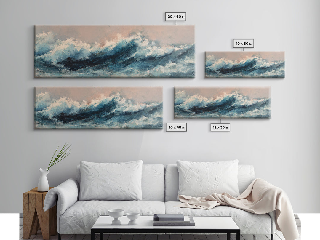 All Blue Ocean Abstraction Canvas Print, Monochrome Art, Modern Wall Art, Living Room Decor, Watercolor Art, Mono, MON-3x1-65