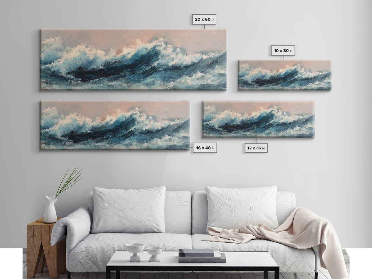 All Blue Ocean Abstraction Canvas Print, Monochrome Art, Modern Wall Art, Living Room Decor, Watercolor Art, Mono, MON-3x1-65