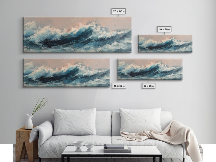 All Blue Ocean Abstraction Canvas Print, Monochrome Art, Modern Wall Art, Living Room Decor, Watercolor Art, Mono, MON-3x1-65