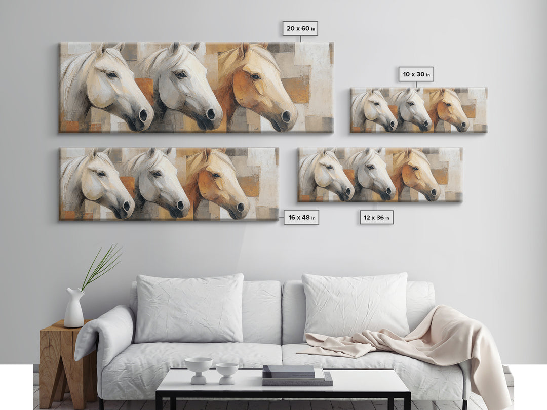 Sepia Horse Portrait Canvas Print, Monochrome Art, Textured Wall Art, Living Room Decor, Oil Painting, Mono, Wallpaper Mural, MON-3x1-66