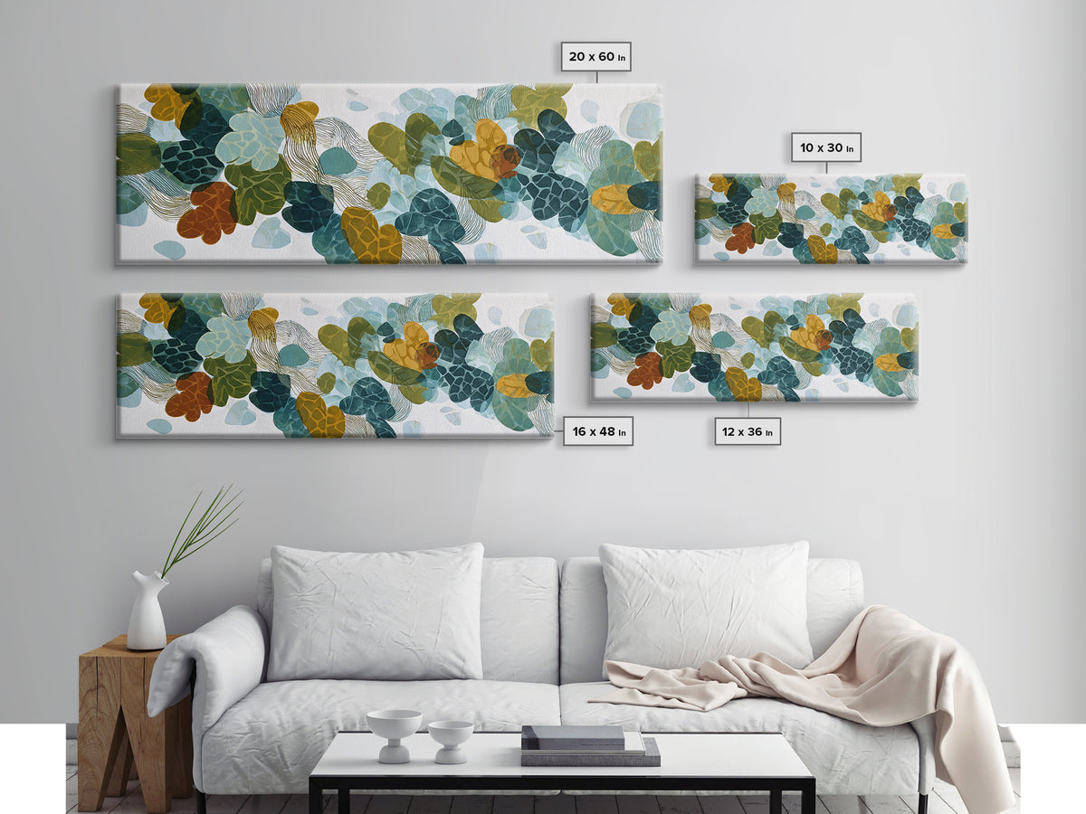 Green Botanical Study Framed Canvas Print, Monochrome Art, Mid Century Modern, Living Room Decor, Fine Art, Mono, Boho Wall Art, MON-3x1-67