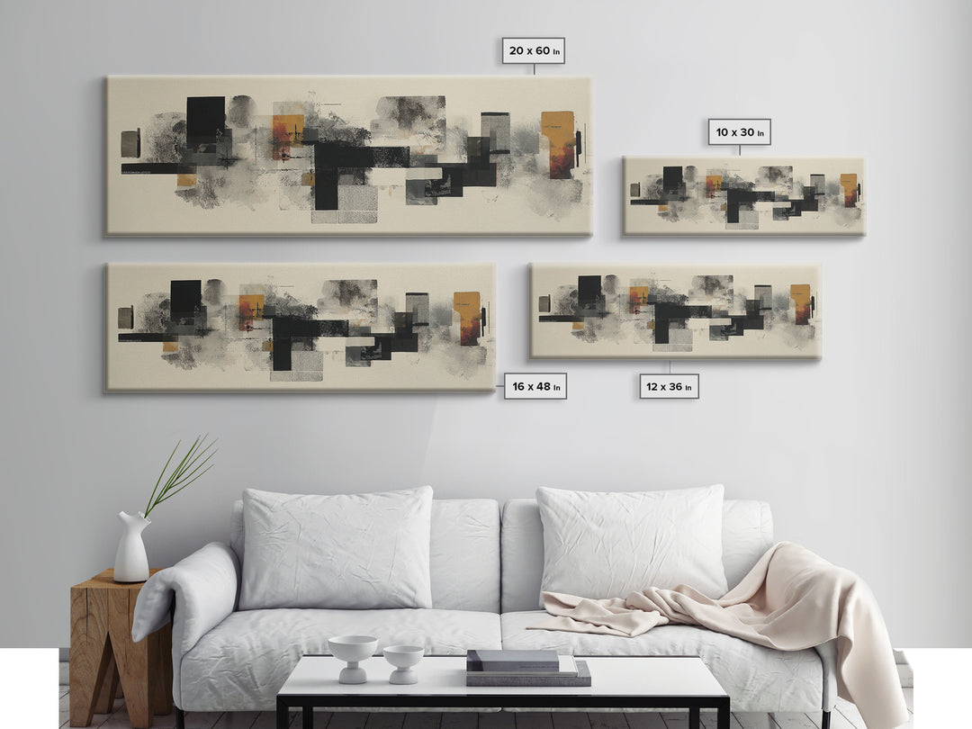 Black Ink Abstract Canvas Print, Monochrome Art, Luxury Decor, Living Room Decor, Abstract Art, Mono, Printable Wall Art, MON-3x1-70